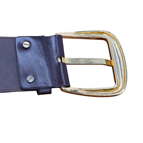 Ellen Tracy Wide Italian Leather Belt Small Women’s Brown Oversized Gold Buckle - Picture 6 of 10
